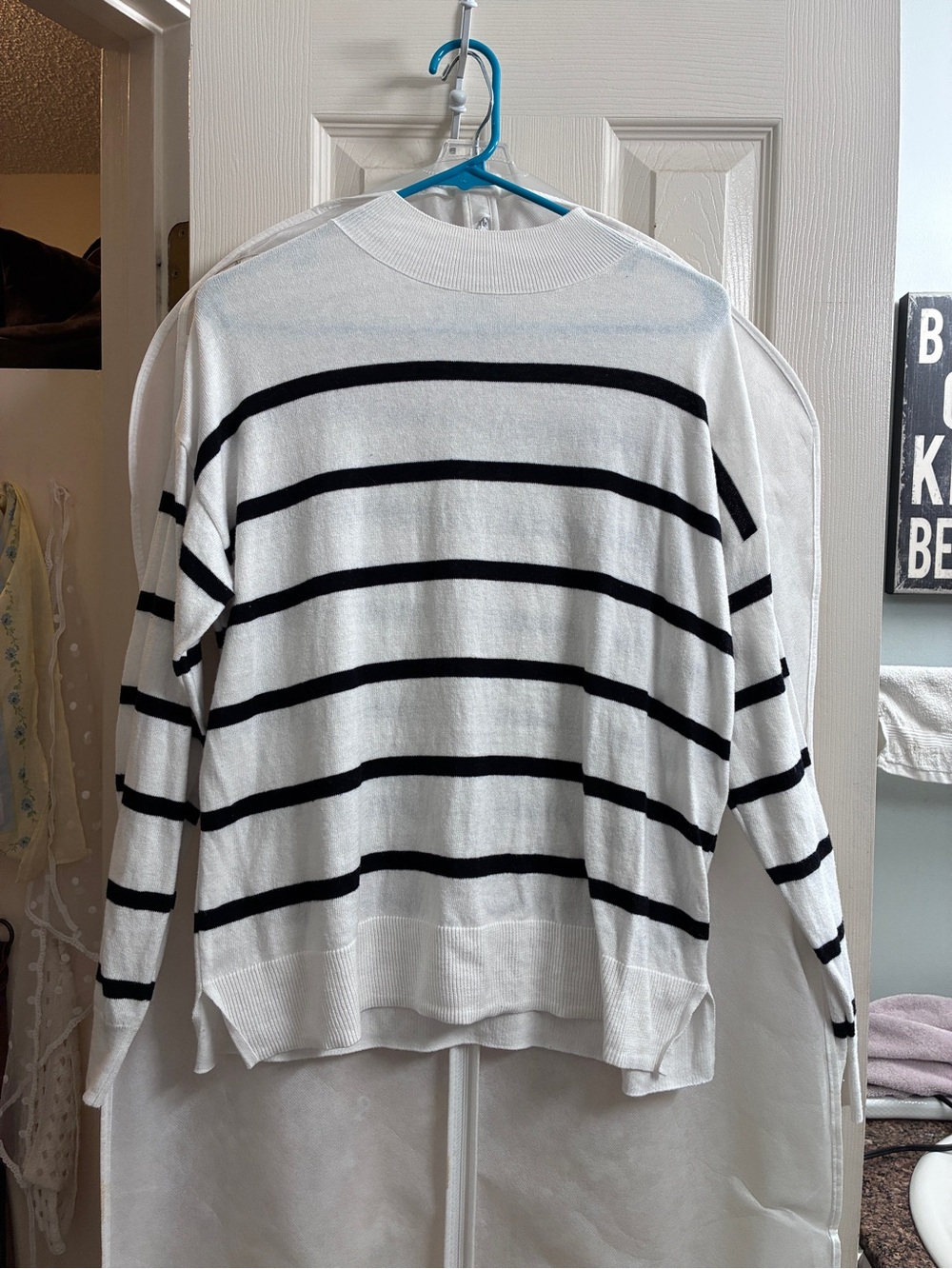 Old Navy White Sweater with Black Stripes
